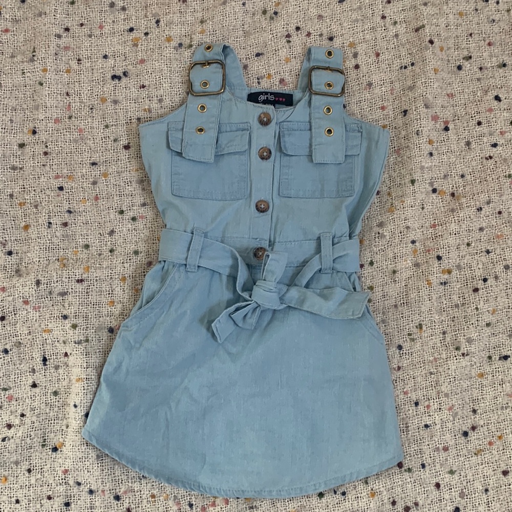 Baby denim dress size 24M adjustable straps and waist tie toddler denim dress